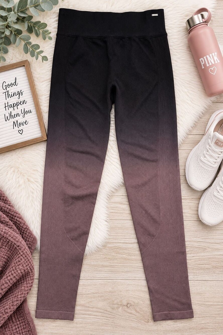 PINK Victoria’s Secret Active Seamless Ombre Leggings Black Mauve Size Large